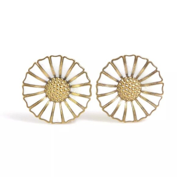 Auth Georg Jensen Earrings White/Gold Silver 925/Enamel - Picture 1 of 16